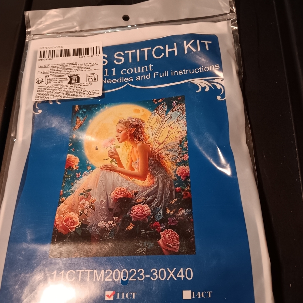 Fairy Cross Stitch Kit with Moon and Flowers 11 Count 30x40